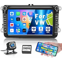 Hikity 8 collu RDS Android automašīnas radio ar navigācijas sistēmu priekš VW Golf5 Touran Jetta Polo Seat 2Din automašīnas radio ar ekrānu Bluetooth brīvroku atpakaļgaitas kamera atbalsta FM USB SWC WiFi spoguļa saiti