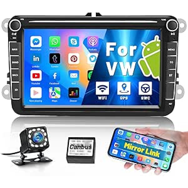 Hikity 8 collu RDS Android automašīnas radio ar navigācijas sistēmu priekš VW Golf5 Touran Jetta Polo Seat 2Din automašīnas radio ar ekrānu Bluetooth brīvroku atpakaļgaitas kamera atbalsta FM USB SWC WiFi spoguļa saiti