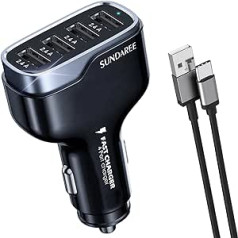 SUNDAREE Automašīnas lādētājs USB C kabelis, 48 W 4 virzienu automašīnas mobilo tālruņu lādētāji uzlādes adapteris Ātrās uzlādes USB lādēšanas kabelis cigarešu šķiltavas adapteris automašīna Samsung A51/Huawei/iPhone 13 11/Xiaom