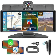 Hikity Wireless Apple Carplay Android Car 10,26 collu pārnēsājams automašīnas radio ar 4K Dash Cam bezvadu skārienekrāna radio Bluetooth brīvroku komplekts dalīta ekrāna Siri/Google FM AUX USB 9-36V