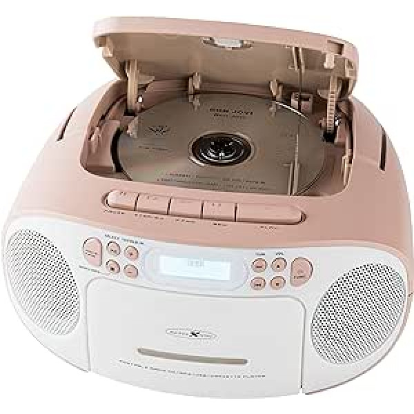 Reflexion RCR2260DAB/PK, pārnēsājams CD/MP3 kasešu USB DAB+ stereo radio (2 x 12 vatu maks. mūzikas jauda), 3,5 mm Aux-In savienojums un 3,5 mm austiņu izeja, digitālais LCD displejs, rozā