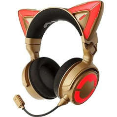 YOWU RGB Cat Ear Headphones 4, jauninātas bezvadu un vadu spēļu austiņas ar pievienojamu HD mikrofonu, aktīvā trokšņu samazināšana (4, zelta krāsā)