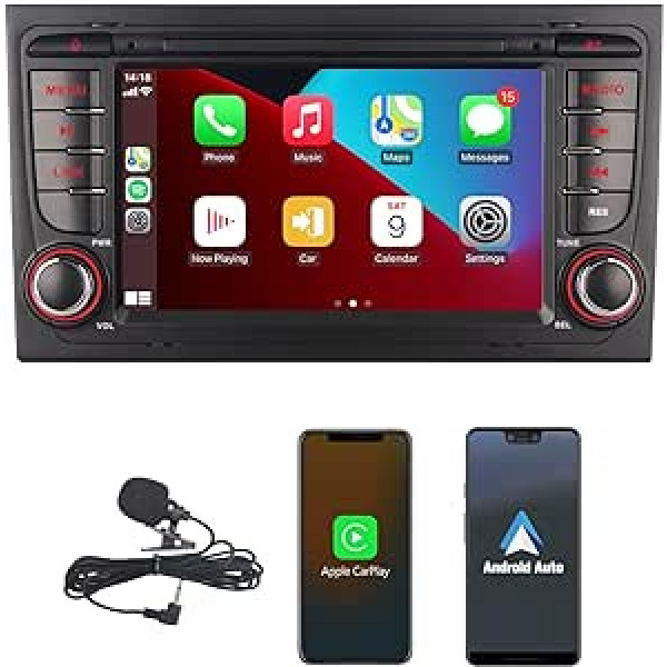 HLLECARMO lieljaudas automašīnas radio priekš Audi A4 S4 RS4 Sportback ar bezvadu Apple Carplay un Android automašīnu ar 7 collu skārienekrāna spoguļa saiti Bluetooth RDS AM/FM USB DSP Subw EQ SWC