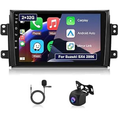 Hodozzy 2G 32G Android automašīnas radio priekš Suzuki SX4 2006-2013 Radio Carplay Android Car Mirror Link, 9 collu skārienekrāna navigācija Bluetooth WiFi RDS HiFi, atpakaļgaitas kameras radio 2 DIN ekrāns Suzuki