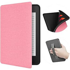 ERUNTO -Case for 6.8 inch Kindle Paperwhite (11th Generation in 2021), Fabric Texture and Back Hand Strap, Magnetic Case with Smart Wake/Sleep Function (Pink)