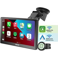 ATOTO P8 7 collu portatīvie auto radio, bezvadu Carplay un bezvadu Android automašīna, QLED skārienekrāns, WDR un automašīnas aptumšotājs, pretatspīduma, tālvadības pults, Bluetooth, AUX/FM izeja, līdz 128G SD, P807SD-RM