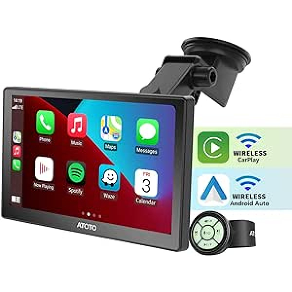 ATOTO P8 7 collu portatīvie auto radio, bezvadu Carplay un bezvadu Android automašīna, QLED skārienekrāns, WDR un automašīnas aptumšotājs, pretatspīduma, tālvadības pults, Bluetooth, AUX/FM izeja, līdz 128G SD, P807SD-RM