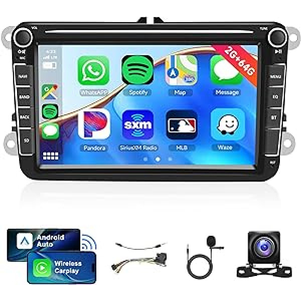 2G + 64G bezvadu Carplay Android Car Radio 2 DIN priekš VW Golf 5 6 Passat Polo Tiguan Touran Caddy Skoda ar Android automašīnas GPS navigāciju WiFi Canbus 8 collu automašīnas radio ar Bluetooth FM/RDS/DAB+