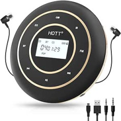 Portable CD Player, HOTT C105 Small CD Player with Bluetooth and FM, Rechargeable CD Radio with Headphones and AUX Line, CD Discman Fits CD, MP3, CD-R, CD-RW, for Car, Travel and Family