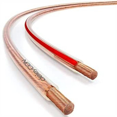 deleyCON 20 m skaļruņu kabelis 2 x 1,5 mm² tīra vara OFC skaļruņu kabelis Audio skaļruņu kabelis HiFi skaļruņiem un telpiskās polaritātes marķējums, caurspīdīgs
