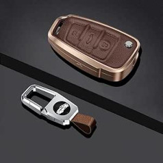 HIBEYO Smart Car Key Case Der Audi Protective Key Case Cover priekš A1 A3 A4 A6 Q3 Q5 Q7 S3 R8 TT Seat 3-pogu atslēgu kastīte Key Fob Ādas alumīnija sakausējuma brūns