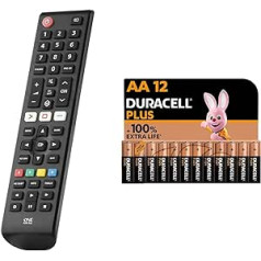 One for All Samsung TV tālvadības pults — darbojas ar visiem Samsung televizoriem/viedtelevizoriem URC4910 un Duracell Plus AA Mignon sārma baterijām, 1,5 V LR6 MN1500, iepakojumā 12 LR06