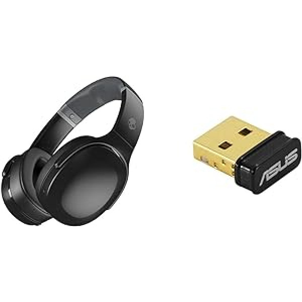 Skullcandy Crusher Evo bezvadu austiņas uz ausīm ar sensoru basu, 40 stundu akumulatora darbības laiku un ASUS USB-BT500 Bluetooth 5.0 USB sargspraudņa adapteri