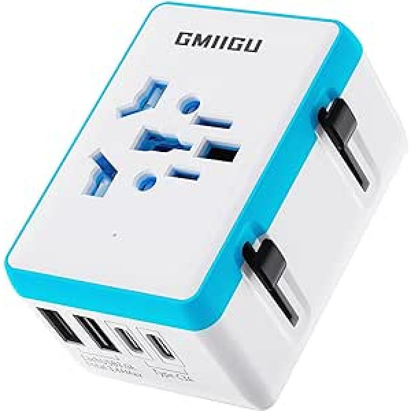 Gmiigu ceļojumu adapteris visā pasaulē, adapteris ASV Vācijā, spraudnis ar 2USB-A 2USB-C, ASV adaptera ligzda, AK uz ES adapteris ASV uz ES, ligzdas adapteris Anglijā, Taizemē, Eiropas spraudnis ceļojumu spraudnis