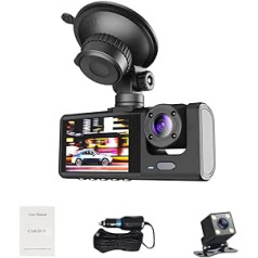 Aumotop Dash Cam Car 1080P DVR, Dash Cam automašīnas priekšējā aizmugurējā iekšpuse atpakaļgaitas kameras braukšanas ierakstītājs, 2 collu ekrāns, atbalsta nakts redzamības cilpas ierakstīšanu ar vienas pogas bloķēšanu