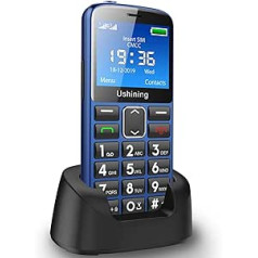 Didelio mygtuko mobilusis telefonas pagyvenusiems žmonėms, atrakintas vyresnio amžiaus telefonas su SOS pagalbos mygtuku, kalbančiais numeriais, Bluetooth, žibintuvėliu ir įkrovimo stotimi (mėlyna)