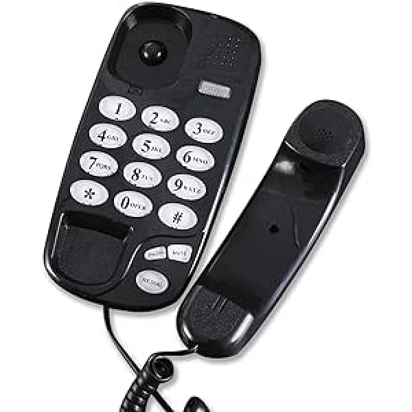 Corded Landline Telephone, Wall Mounted or Desktop Phone, Mute, Pause, Redial, Flash, Corded Phone for Home Office Hotel Bathroom, Black