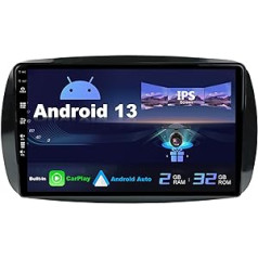 SXAUTO Android 13 IPS automašīnas radio, kas piemērots Benz Smart 453 Fortwo (2014-2020) - iebūvēta Carplay/Android automašīna - atpakaļgaitas kamera bez maksas - 2G + 32G - stūres vadība WiFi DAB ātrā sāknēšana -2 DIN 9