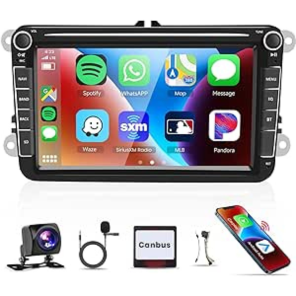 Podofo 8 collu Android Car Radio Wireless Carplay 1+16G priekš VW Tiguan Golf 5 Skoda Passat Polo Android Car 2 DIN ar ekrānu ar navigācijas AHD atpakaļgaitas kameru FM/RDS ar 36/40/52 kontaktu kabeli WiFi/GPS