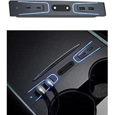 ANKEWAY centrinių konsolių USB šakotuvas, skirtas Tesla Model 3 Model Y 2023 2022 2021, Centrinės konsolės prijungimo stotis su 8 šviesos spalvomis ir 3 mirksinčiais režimais, Tesla Model Y Model 3 priedai