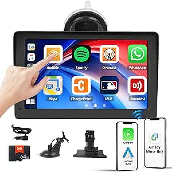 7 collu skārienekrāna automašīnas radio, bezvadu Apple Carplay un Android automašīna, Bluetooth automašīnas radio ar Apple Airplay/Mirror Link/FM raidītājs/Bluetooth/GPS/Siri/Google/AUX in/64G TF karte, visām automašīnām 7-32V