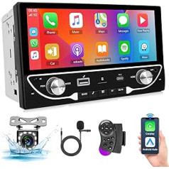 Hodozzy Wireless Carplay 2 DIN Android automašīnas radio ar 6,86 collu IPS ekrānu, Bluetooth automašīnas radio, skārienekrānu ar spoguļa saiti/FM/USB/AUX/SWC/balss vadību + atpakaļgaitas kameru