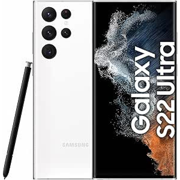 Samsung Galaxy S22 Ultra, Android viedtālrunis bez līguma, 6,8 collu dinamisks AMOLED displejs, 5000 mAh akumulators, 256 GB/12 GB RAM, Phantom White, ieskaitot -