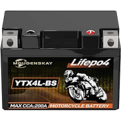 MOUDENSKAY Litija motociklu akumulators 12 V litija Powersports akumulators ar BMS (YTX4L-BS 12.8V 2Ah 200A) LiFePO4 motociklu akumulatora startera akumulatori motocikliem, kvadracikliem, UTV, peldlīdzekļiem utt.