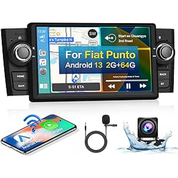 Hikity Wireless Carplay automašīnas radio ar satelīta navigācijas ierīci Fiat Punto 2005-2009 Linea 2007-2011 Android13 7 collu 2G 64G automašīnas radio ar Bluetooth WiFi FM RDS spoguļa saiti Android automašīnas SWC MIC Skats no aizmugures