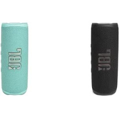 JBL Flip 6 Bluetooth Box zilā krāsā, ūdensizturīgs pārnēsājams skaļrunis ar divvirzienu skaļruņu sistēmu jaudīgai skaņai, līdz 12 stundām un Flip 6 Bluetooth kaste melnā krāsā