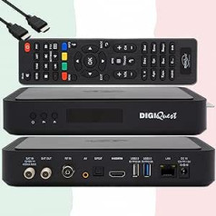 TiVuSat karte 4K UHD + DIGIQuest Q90 Combo uztvērējs 4K H.265 S2+T2 HEVC televizora pierīce, sertificēts TiVuSat uztvērējs ar karti (nav aktivizēts), multivides atskaņotājs, WebRadio, USB PVR, EasyMouse HDMI