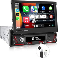 Bezvadu savienojums: CAMECHO 1 DIN bezvadu Carplay un Android automašīnas radio Bluetooth ar ekrānu, 7 collu izvelkamais skārienekrāna automašīnas radio ar BT/AUX/USB/TF/Mirror Link (Android un iOS)