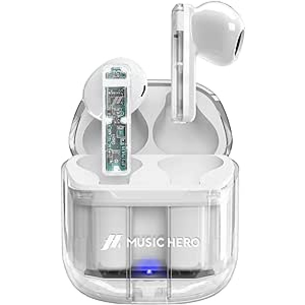 MUSIC HERO SBS TWS ICY austiņas, caurspīdīgas bezvadu austiņas ar uzlādes futrāli, 3 stundu mūzikas un sarunu laiks, iebūvēts mikrofons, iekļauts USB-C uzlādes kabelis