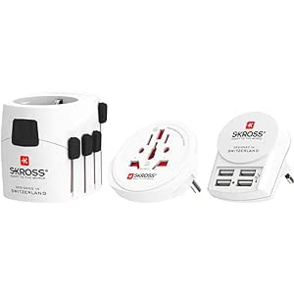 SKROSS | 1,302522 | PRO + USB (4xA) | Universālais ceļojumu adapteris - 4 papildu USB uzlādes ligzdas - Spriegums un jauda 100V - 700W / 250V - 1750W. Aizsardzība pret elektriskās strāvas triecienu