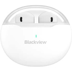 Blackview Airbuds 6 — bezvadu Bluetooth 5.0 austiņas — Ausu aizbāžņi ar akumulatora darbības laiku līdz 20 stundām, 6 stundu klausīšanās laiks — 390 mAh lādētājs — 10 m darbības rādiuss — samazina fona troksni — balts