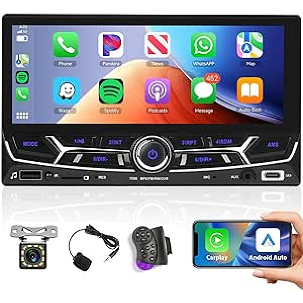 Apple Carplay Car Radio 2 DIN ar Android automašīnas Bluetooth brīvroku komplektu 6,86 collu skārienekrāna automašīnas radio ar spoguļa saiti Bluetooth FM/USB/AUX/TF/C tipa/EQ/DVR stūres vadība + atpakaļgaitas kamera