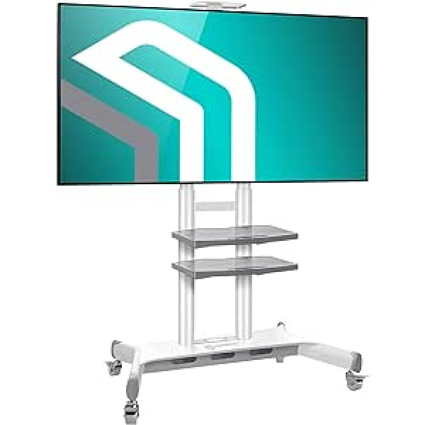 ONKRON TV Stand Trolley Floor Stand 50 - 86 Inch Flat & Curved with Wheels Screens with Bracket VESA 300 х 100-800 x 500 mm Rollable Rotatable Height Swivelling TS1881 White