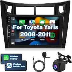 Android automašīnas radio priekš Toyota Yaris 2008-2011 Carplay bezvadu Android automašīna, radio 9 collu skārienekrāns 2 DIN automašīnas radio Bluetooth GPS navigācija WiFi FM RDS stūres vadība AHD atpakaļgaitas kamera