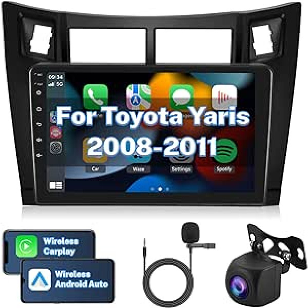 Android automašīnas radio priekš Toyota Yaris 2008-2011 Carplay bezvadu Android automašīna, radio 9 collu skārienekrāns 2 DIN automašīnas radio Bluetooth GPS navigācija WiFi FM RDS stūres vadība AHD atpakaļgaitas kamera