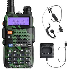 eSynic UV-5R Walkie Talkie dviejų juostų VHF/UHF UV5R 128 atminties kanalų 2 krypčių radijas su LED ekranu, mirksinčiu signalizacija ir VOX funkcija statybvietėms, viešbučiams, nuotykiams lauke ir kt.