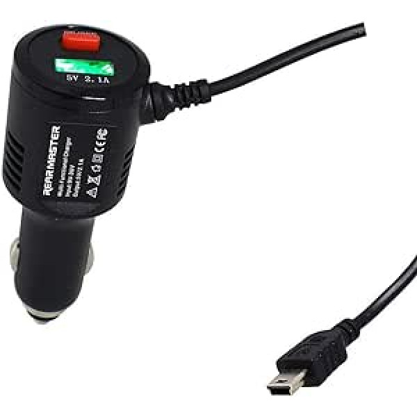 REARMASTER® Universal 12 V / 24 V Cigarette Lighter Power Cable for DashCam Car Camera Video Recorder with USB Charger and Switch (Mini USB) 3.5 m