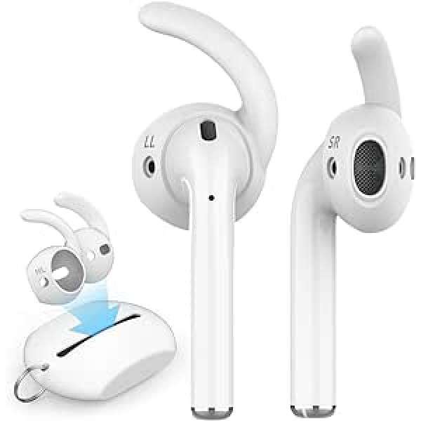 AhaStyle 3 Paar Ohrbügel-Abdeckungen, Silikon-Zubehörspitzen, saderīgs ar Apple AirPods 2 un 1 vai EarPods-[zusätzliche Silikon-Aufbewahrungstasche] (S/M/L) (weiß)