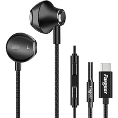 USB C austiņas, FASGEAR ieliekamās austiņas ar mikrofonu, dziļi basi, HiFi DAC austiņas, saderīgas ar Galaxy S21 Ultra/S20/Note 10, iPad Pro 2020, C tipa austiņas priekš Oneplus 8 Pro 7T (melnas))