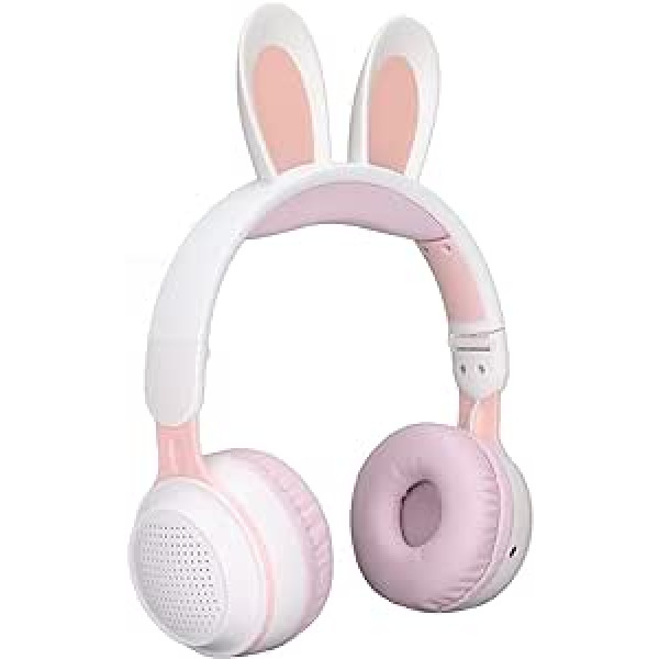 ASHATA salokāmas Bluetooth 5.0 austiņas ar mikrofonu, Cute Rabbit Auss, Bezvadu, Austiņas uz ausīm zaļiem bērniem, pusaudžiem, pieaugušajiem, 12 stundu klausīšanās laiks, TF/Aux, iebūvētas 7 (balti rozā)