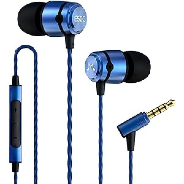 SoundMAGIC E50C augstas kvalitātes austiņas viedtālruņa austiņas ausīs ievietojamas trokšņu samazināšanas austiņas ar mikrofonu un tālvadības pulti audiofiliem — zils