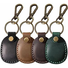 4 x Airtag Key Fob Genuine Leather, Airtag Pendant Made of Genuine Leather, Airtag Case Compatible with Apple Airtag Pendant, Airtag Holder, Airtag Case - Stylish Protection (3 x Colours + 1 x Green)