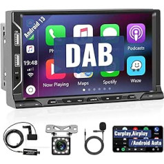 Hodozzy Car Radio DAB 2 Din Android bezvadu Carplay Android Car Mirror Link 7 collu skārienekrāna automašīnas radio Multivides atskaņotājs Auto radio ar GPS Bluetooth, WiFi, FM/RDS radio EQ USB atpakaļgaitas kamera