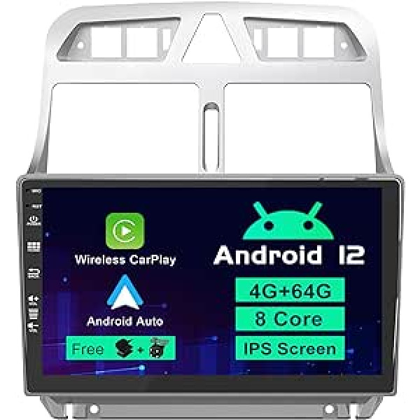 SXAUTO Android 12 automašīnas radio, kas piemērots Peugeot 307 SW CC (2002-2013) - Iebūvēts Carplay/Android Car/DSP/GPS - LED kamera bez MIC - [4G+64G] - DAB SWC WiFi Fast Boot 360 kamera - 2 DIN 9 collas