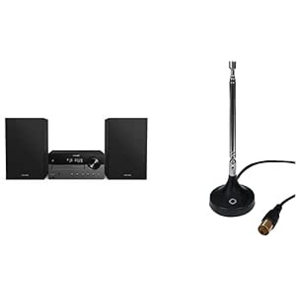 Philips M4505/12 mini stereo sistēma ar Bluetooth un Oehlbach radio stieņa FM DAB+ stieņa antena DAB+ FM FM stereo radio uztveršanai melns 17207