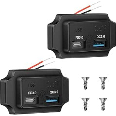 Iepakojumā 2 Dual USB uzlādes ligzda, 12 V automašīnas lādētājs QC3.0 USB & PD Type C ātrā uzlāde ar slēdzi, ūdensizturīgs USB automašīnas lādētājs ātrās uzlādes adapteris dzīvojamai mājai, motociklam, kravas automašīnai, laivai